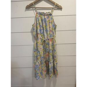 Bar III Women's Floral Printed Tied Waist Tiered Mini Dress Medium EUC